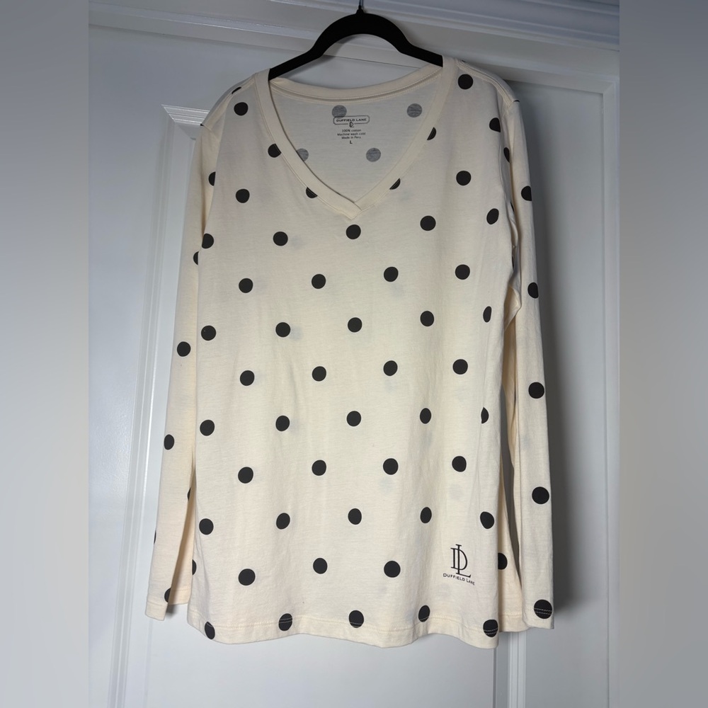 Duffield‎ Lane Cream and Black Polka Dot Long Sleeve Tee
